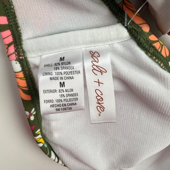 Salt + Cove Juniors' Square-Neck Bralette Bikini Top Green Floral Swimsuit M - Picture 5 of 7